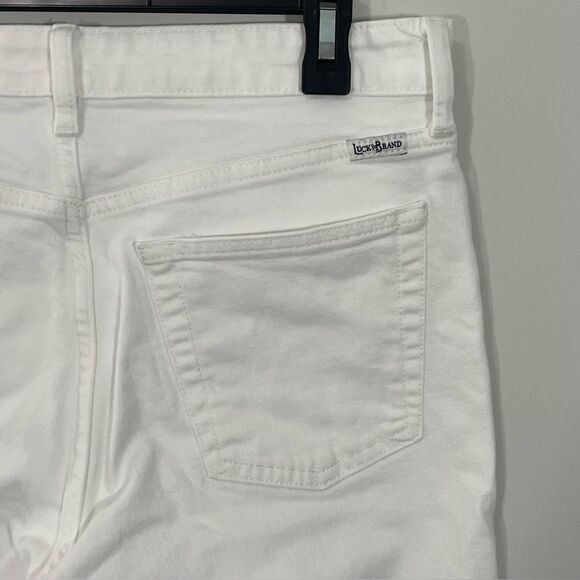 LUCKY Brand Bridgette Mini Boot White Jeans Size 8 / 29 Cropped Raw Hem Denim - Picture 4 of 10
